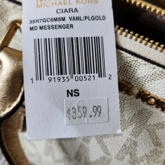 New Michael Kors Gold Ciara Eva Nylon Medium Cross Body Messenger Tall Zip Tote - Picture 3 of 15